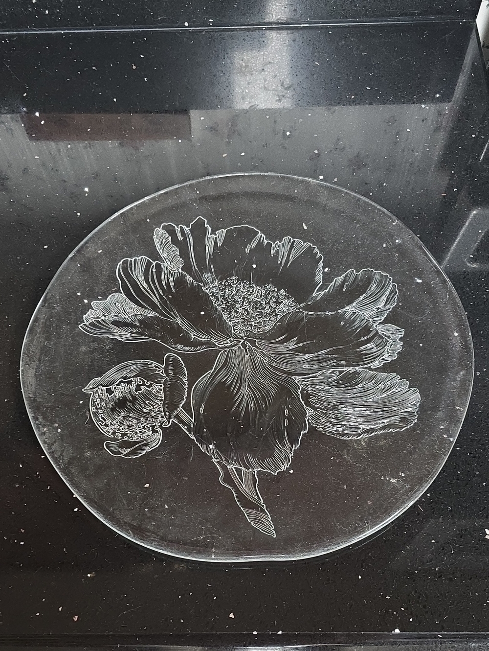 Vintage. EUC. 14" Etched Glass Floral Serving Plate